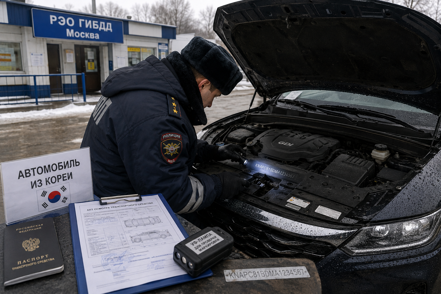 Осмотр автомобиля из Кореи при постановке на учёт в ГИБДД Москва